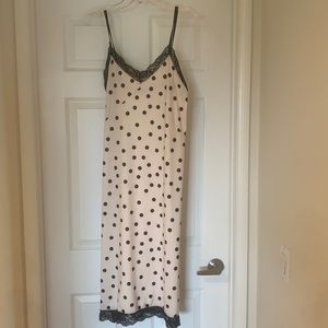 Cream and black midi length polka dot slip dress